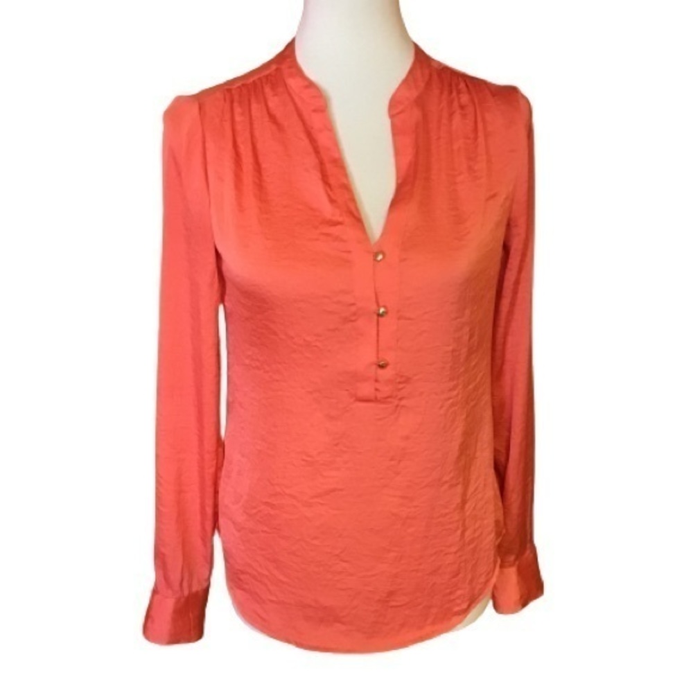 The Limited Coral Pink Long Sleeve Henley Blouse